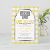 Cute Elephant Yellow Gingham Baby shower Kaart (Staand voorkant)