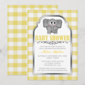 Cute Elephant Yellow Gingham Baby shower Kaart (Voorkant / Achterkant)
