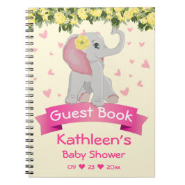 Cute Elephant Yellow roses Baby shower Guest Book Notitieboek