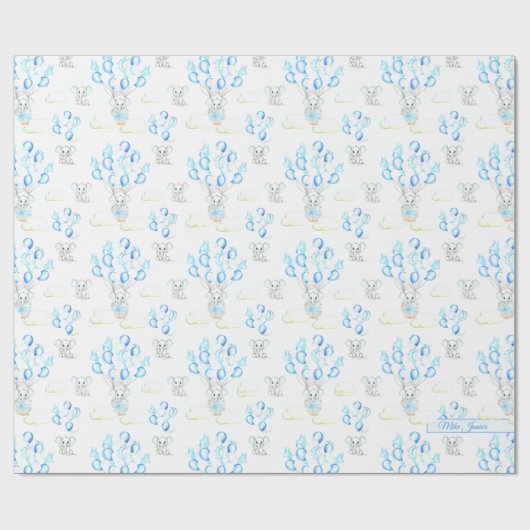 Cute Elephants-ballonnen & Clouds Baby Boy Pattern Cadeaupapier (Vlak)