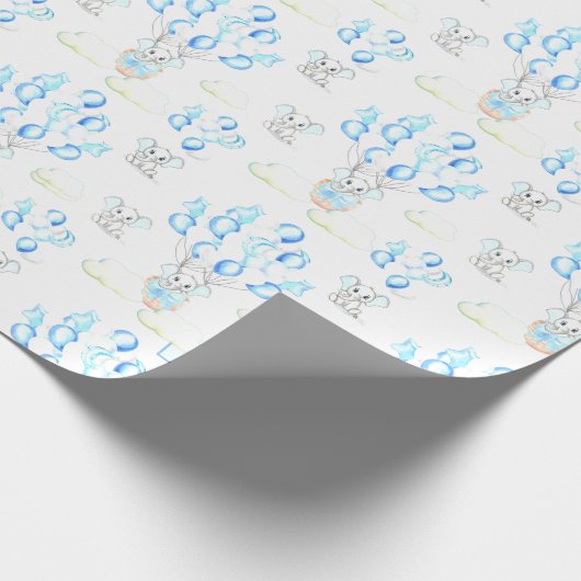Cute Elephants-ballonnen & Clouds Baby Boy Pattern Cadeaupapier (Hoek)