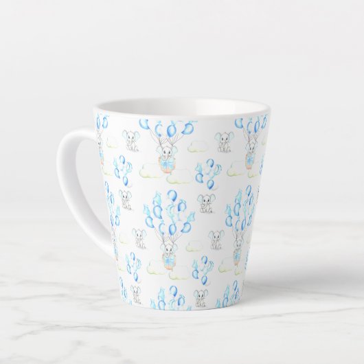 Cute Elephants-ballonnen & Clouds Baby Boy Pattern Latte Mok (Linkerhoek)