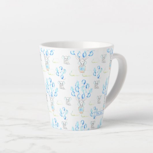Cute Elephants-ballonnen & Clouds Baby Boy Pattern Latte Mok (Rechterhoek)