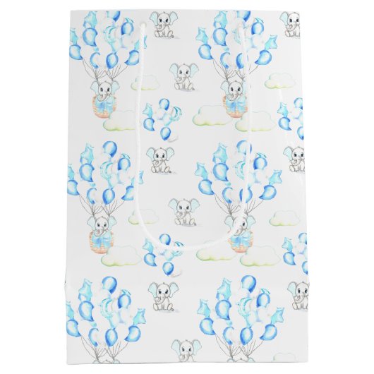 Cute Elephants-ballonnen & Clouds Baby Boy Pattern Medium Cadeauzakje (Achterkant)