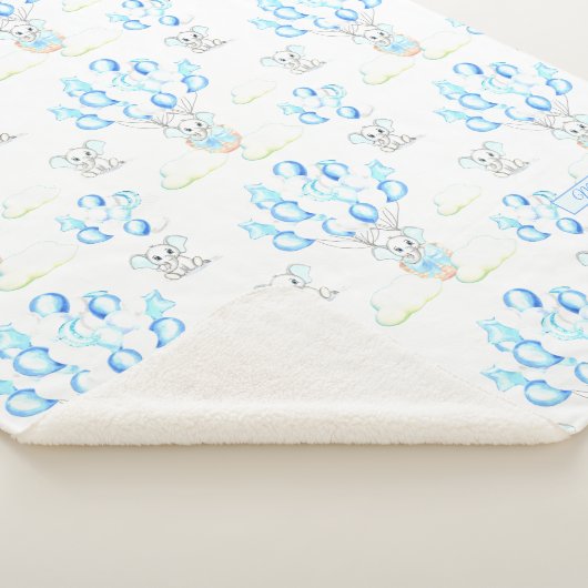 Cute Elephants-ballonnen & Clouds Baby Boy Pattern Sherpa Deken (3/4)