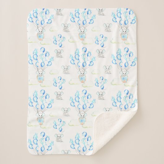 Cute Elephants-ballonnen & Clouds Baby Boy Pattern Sherpa Deken (Voorkant)