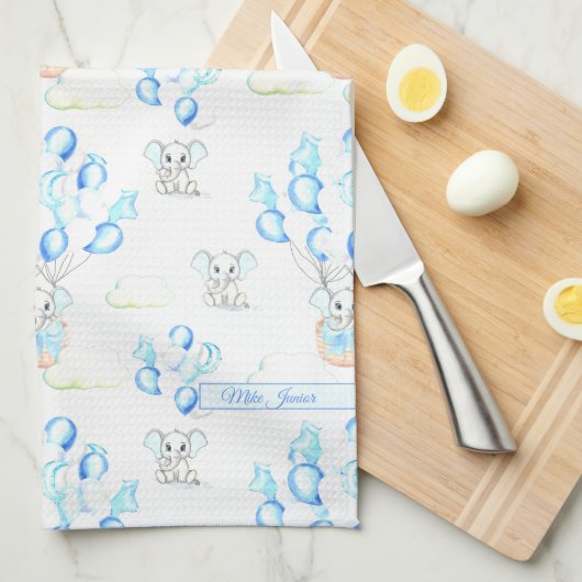 Cute Elephants-ballonnen & Clouds Baby Boy Pattern Theedoek (Quarter Fold)