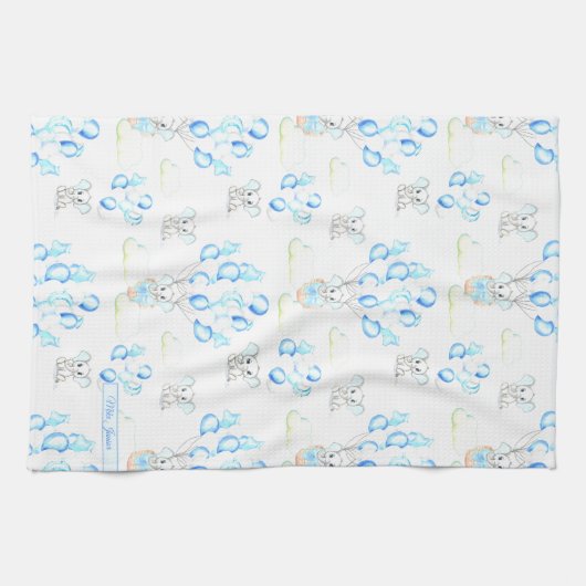 Cute Elephants-ballonnen & Clouds Baby Boy Pattern Theedoek (Horizontaal)