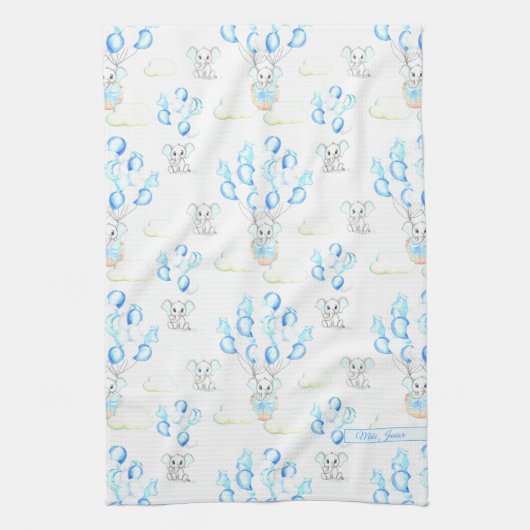Cute Elephants-ballonnen & Clouds Baby Boy Pattern Theedoek (Verticaal)