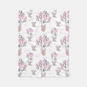 Cute Elephants-ballonnen en wolken babymeisje Fleece Deken
