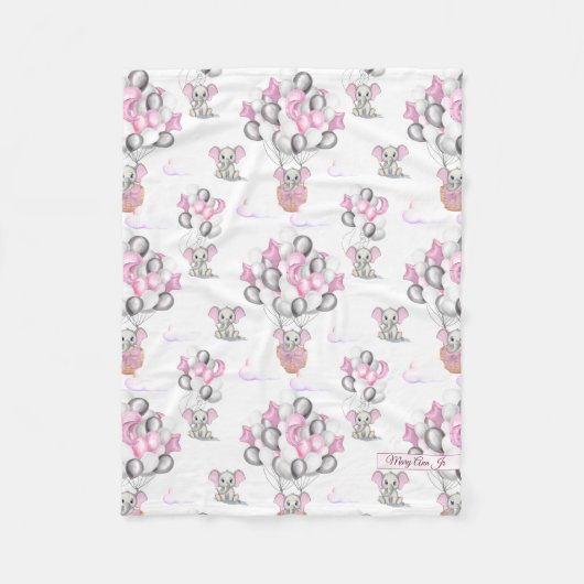 Cute Elephants-ballonnen en wolken babymeisje Fleece Deken (Voorkant)