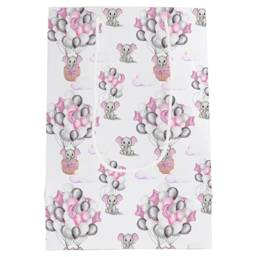 Cute Elephants-ballonnen en wolken babymeisje Medium Cadeauzakje (Achterkant)