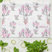 Cute Elephants-ballonnen en wolken babymeisje Theedoek (Gevouwen)