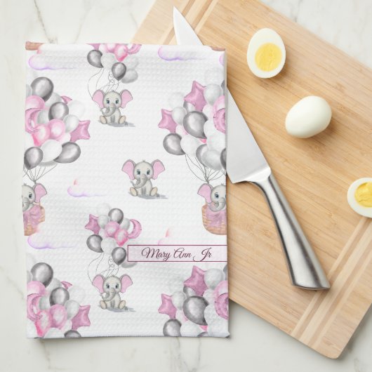 Cute Elephants-ballonnen en wolken babymeisje Theedoek (Quarter Fold)