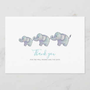 Cute Elephants Blue Boy Baby shower   Dank u wel Bedankkaart