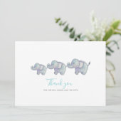 Cute Elephants Blue Boy Baby shower | Dank u wel Bedankkaart (Staand voorkant)
