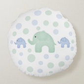 Cute Elephants Blue Green Polkadots Nursery Rond Kussen (Achterkant)