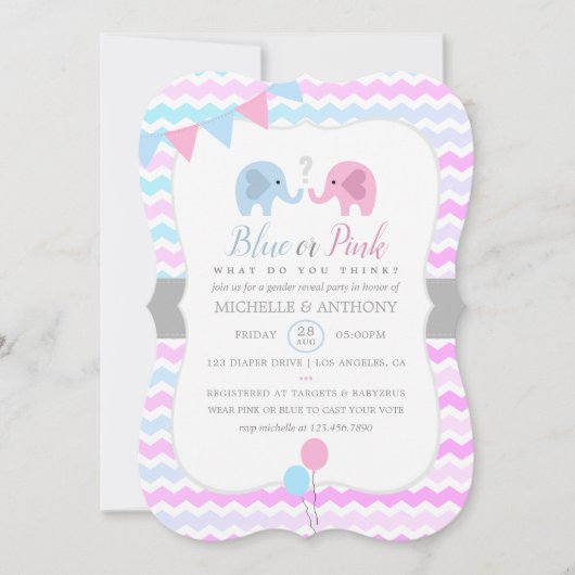 Cute Elephants Chevron Gender Reopenbaarle Party n Kaart (Voorkant)