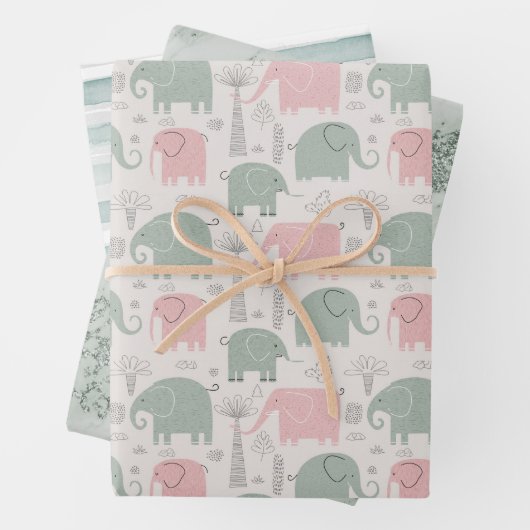 Cute Elephants Hand Drawn Gift Inpakpapier Vel (In situ)