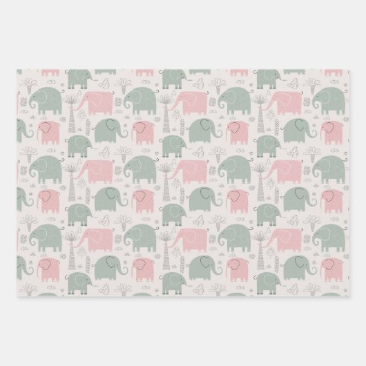 Cute Elephants Hand Drawn Gift Inpakpapier Vel (Voorkant)