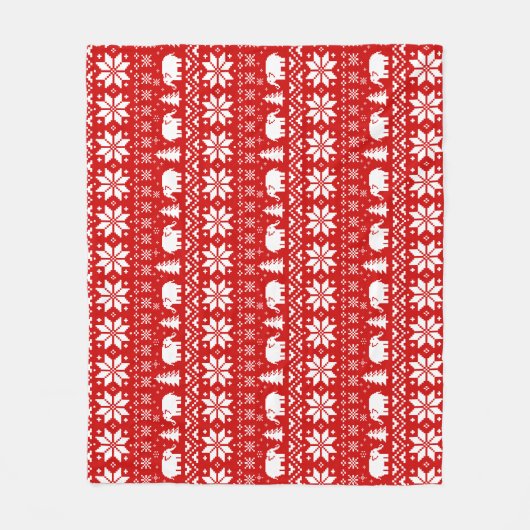 Cute Elephants kerstfeestay Pattern Red Fleece Deken (Voorkant)