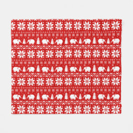 Cute Elephants kerstfeestay Pattern Red Fleece Deken