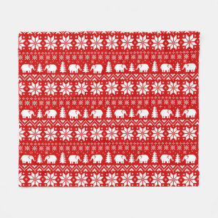 Cute Elephants kerstfeestay Pattern Red Fleece Deken