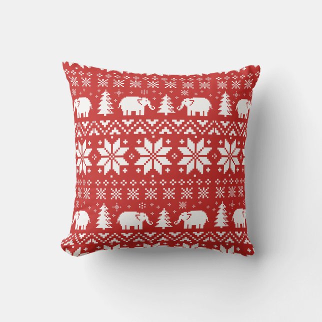 Cute Elephants kerstfeestay Pattern Red Kussen (Voorkant)