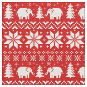 Cute Elephants kerstfeestay Pattern Red Stof (Close Up)