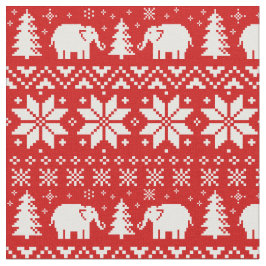 Cute Elephants kerstfeestay Pattern Red Stof