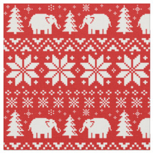 Cute Elephants kerstfeestay Pattern Red Stof