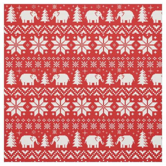 Cute Elephants kerstfeestay Pattern Red Stof (Swatch)