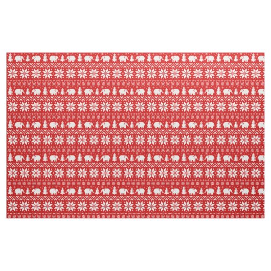 Cute Elephants kerstfeestay Pattern Red Stof (Fat Quarter)
