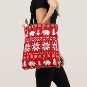 Cute Elephants kerstfeestay Pattern Red Tote Bag (Dichtbij)
