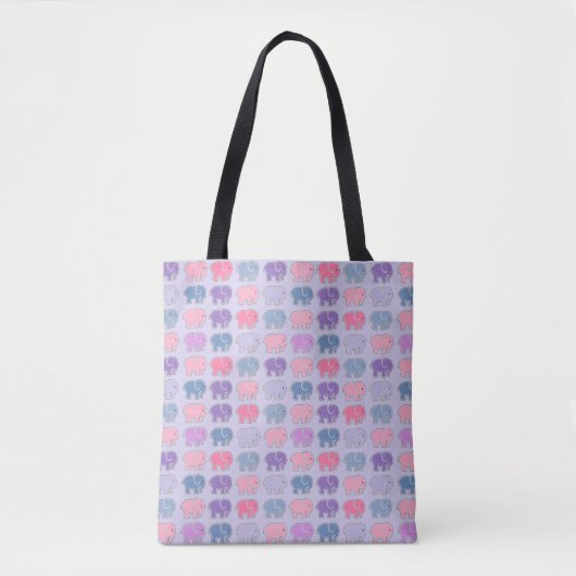 Cute Elephants Paars Pattern Tote Bag (Voorkant)