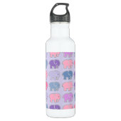 Cute Elephants Paars Pattern Waterfles (Voorkant)