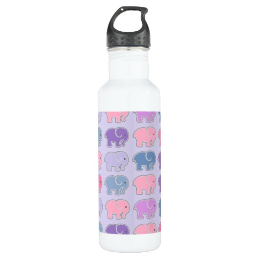 Cute Elephants Paars Pattern Waterfles (Voorkant)