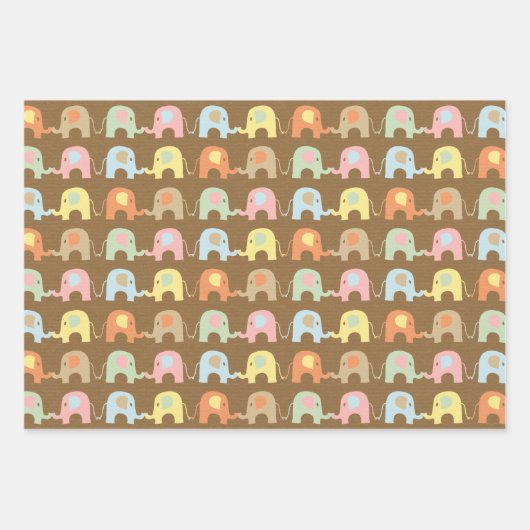 Cute Elephants Pattern Brown Pink Baby shower Inpakpapier Vel (Voorkant)