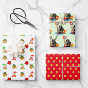 Cute Elf, Bells, Carol Cat en Golden Polka Dots Inpakpapier Vel