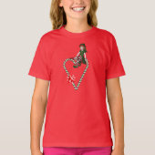 Cute Elf Candy Cane Heart Kerstfeestdag T-shirt (Voorkant)