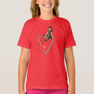 Cute Elf Candy Cane Heart Kerstfeestdag T-shirt