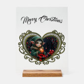 Cute Elf Child in Green Hooded Coat  Acryl Bord (Voorkant)