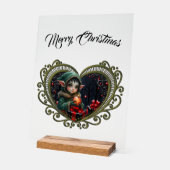 Cute Elf Child in Green Hooded Coat  Acryl Bord (Hoek)