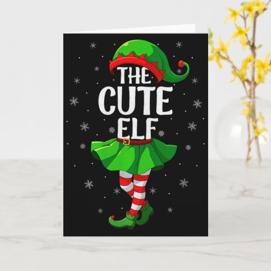 Cute Elf Christmas Girls Women Elf Squad Xmas Fami Kaart (Gele Bloem)