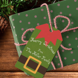 Cute Elf Costume Red Green Brown Name Kerstmis Cadeaulabel