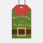Cute Elf Costume Red Green Brown Name Kerstmis Cadeaulabel (Achterkant)