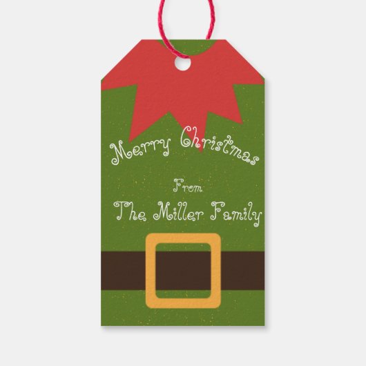 Cute Elf Costume Red Green Brown Name Kerstmis Cadeaulabel (Achterkant)
