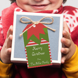 Cute Elf Costume Red Green Family Name Kerstmis Cadeaulabel