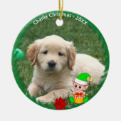 Cute Elf & Custom Golden Retriever Puppy Photo Keramisch Ornament (Voorkant)