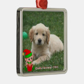 Cute Elf & Custom Golden Retriever Puppy Photo Metalen Ornament (Rechts)